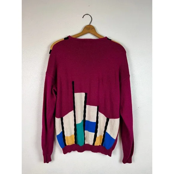 Vintage 100% Cotton 80s Stanley Blacker Geometric Sweater Large - Picture 5 of 5